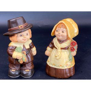 Vintage Pilgrim Thanksgiving Salt and Pepper Shakers S & P Merry Miniatures